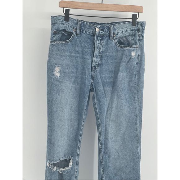 Free People Jeans Straight Leg Women Size‎ 30 Blue Distressed Raw Hem - Picture 2 of 13